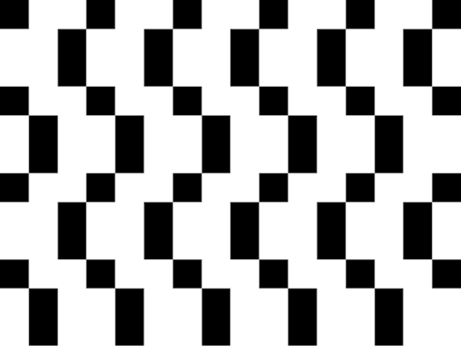 Black and white checkers in different arrangements showing the point where to lift a warp end.