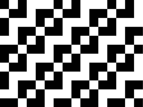Black and white checkers in different arrangements showing the point where to lift a warp end.