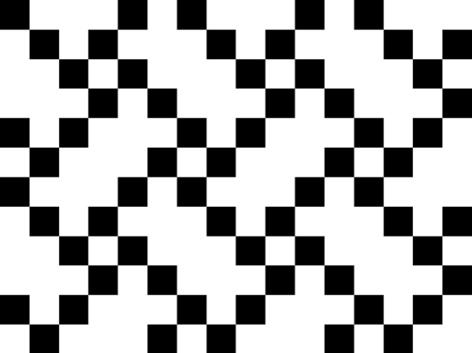 Black and white checkers in different arrangements showing the point where to lift a warp end.